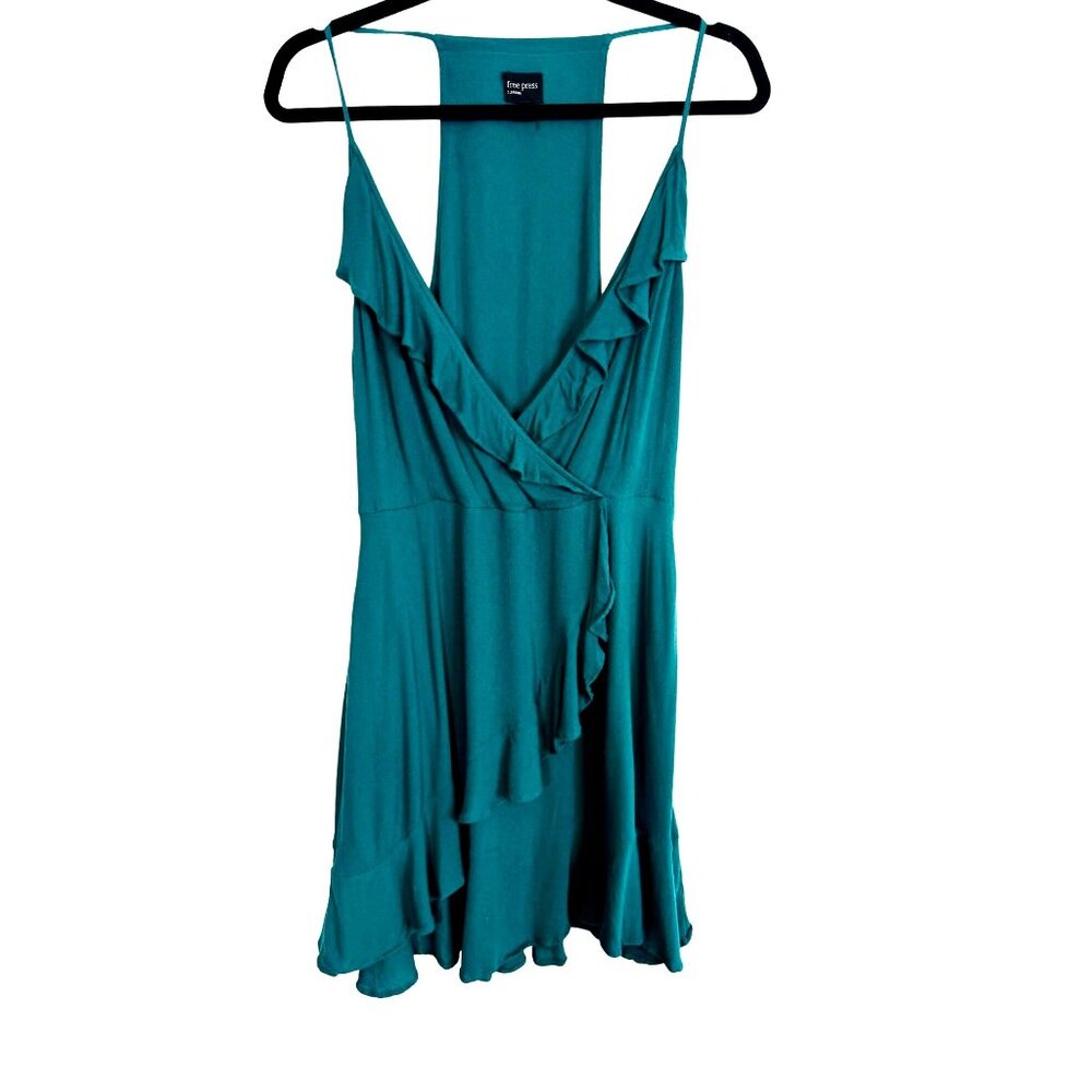 2/$30 Free Press M Teal Sleeveless Ruffle Wrap Dress Flowy Fabric